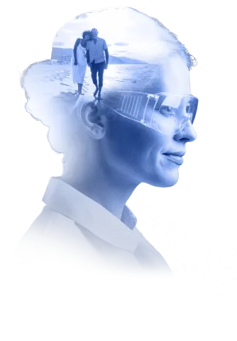 Lab employee looking forward visioning a couple in her mind